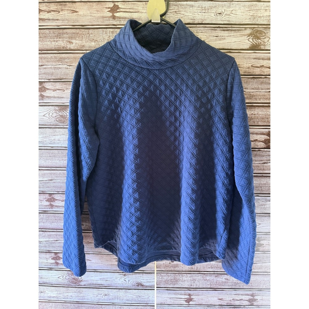 J. Crew Women's Long-Sleeved Top Size M Blue Quilted Mock‎ Neck Pullover